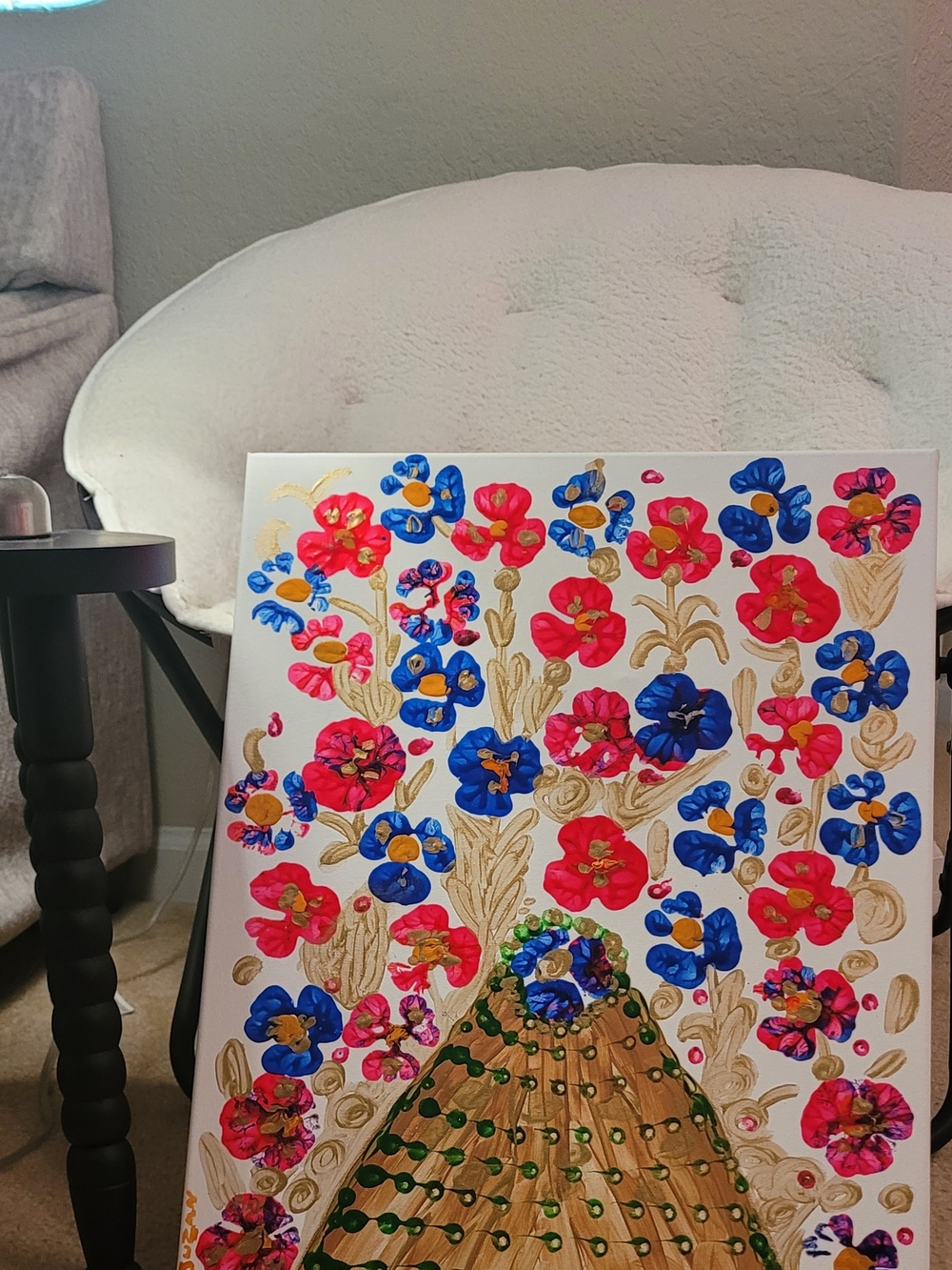 Floral Gold & Blue Wall Art Canvas